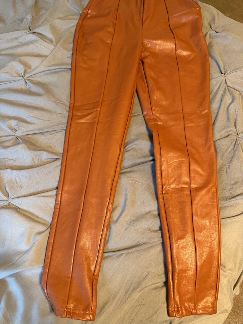 Faux Leather High-Waist Skinny Jeans - Rust